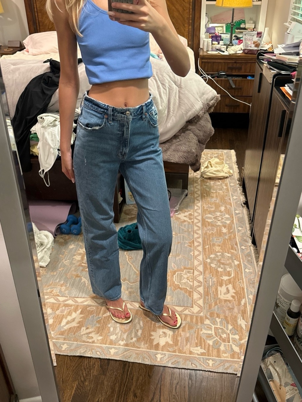 Abercrombie & Fitch Straight Leg Jeans in Medium Blue Denim